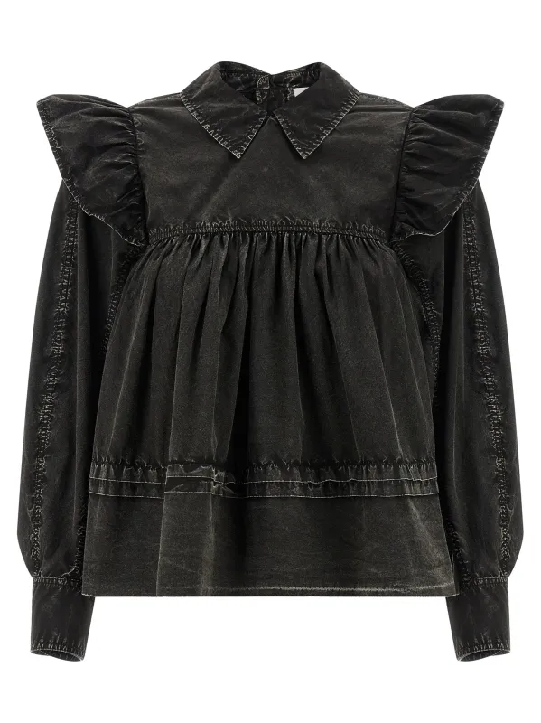Black Washed Frill Shirt And Blouse Black sold by Wanan Luxury
