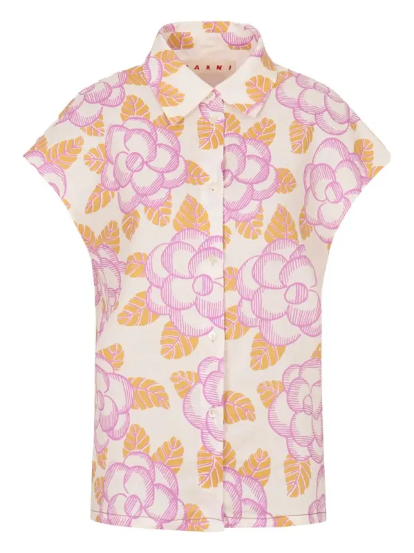 Floral Cap-Sleeved Shirt made by Marni