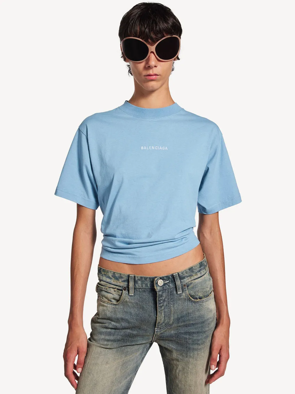 Women`S Balenciaga Back T-Shirt Medium Fit In Light Blue/White sold by Wanan Luxury product image thumbnail 2
