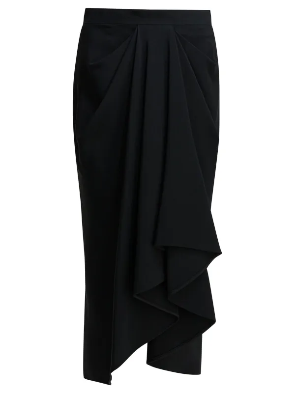Draped Crepe Cady Midi Skirt Skirts Black sold by Wanan Luxury