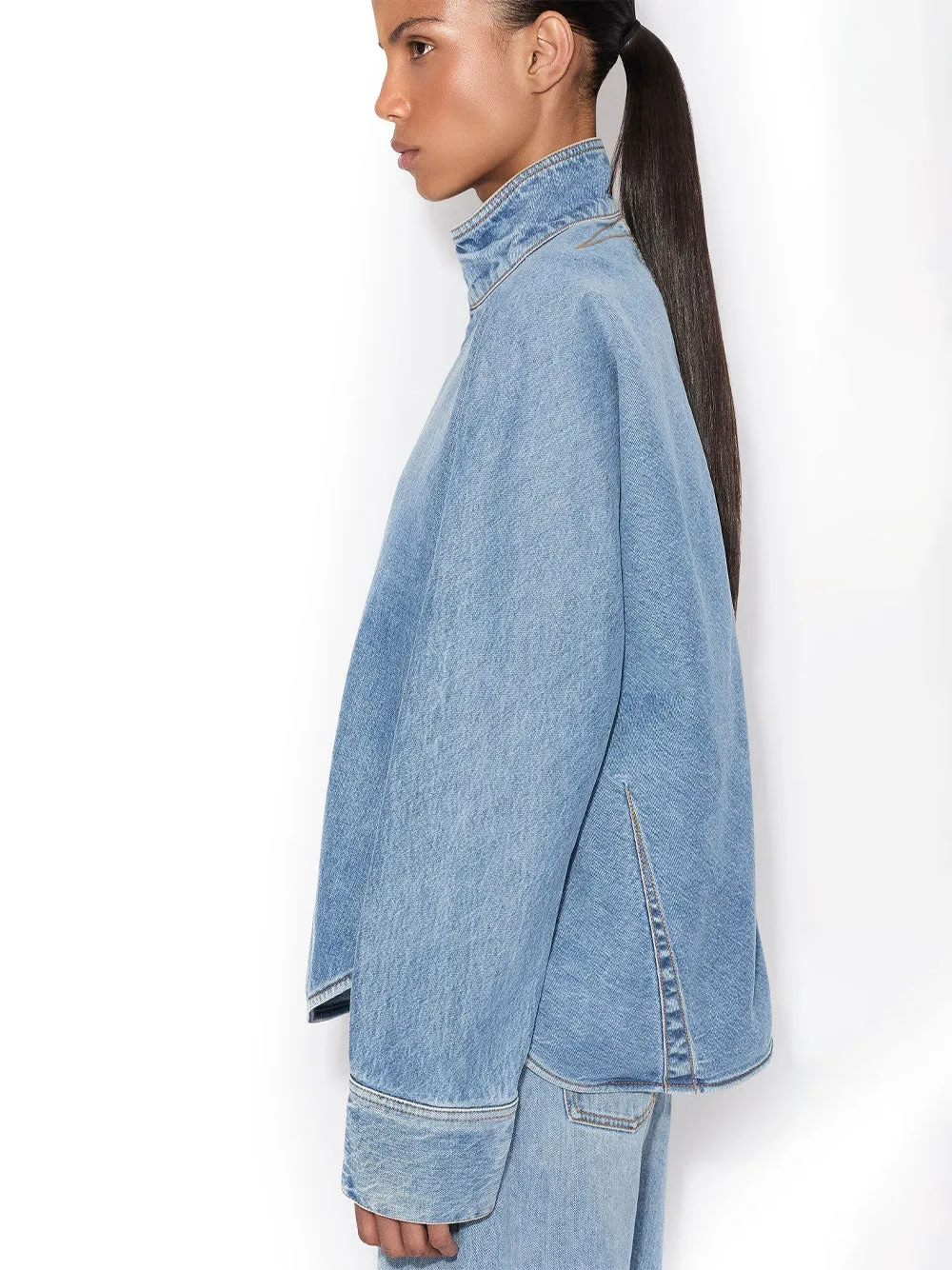 Faded Blue Denim Shirt With Zip sold by Wanan Luxury product image thumbnail 3