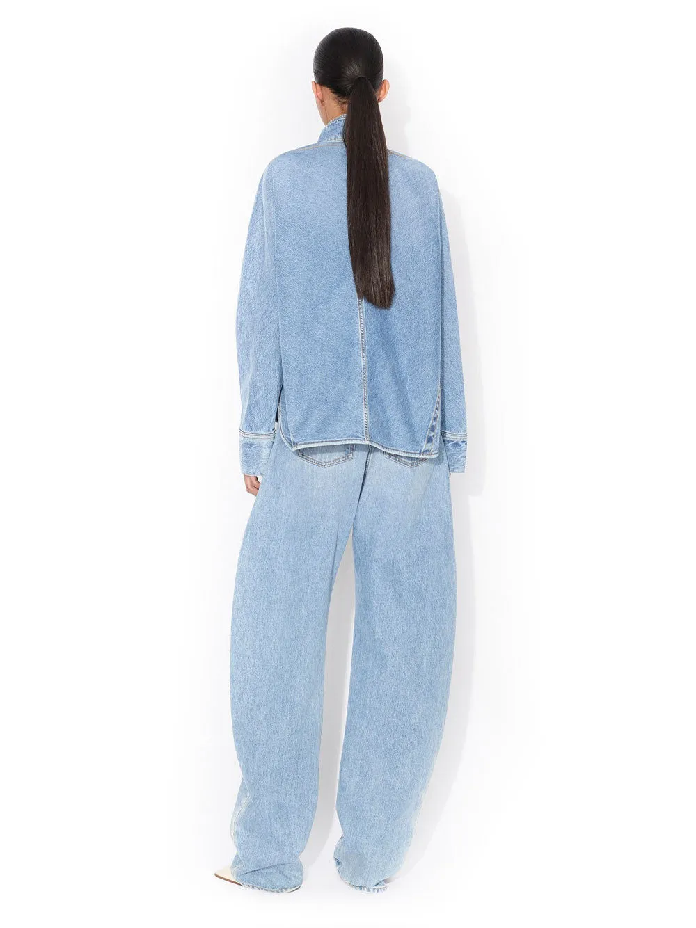 Faded Blue Denim Shirt With Zip sold by Wanan Luxury product image thumbnail 4