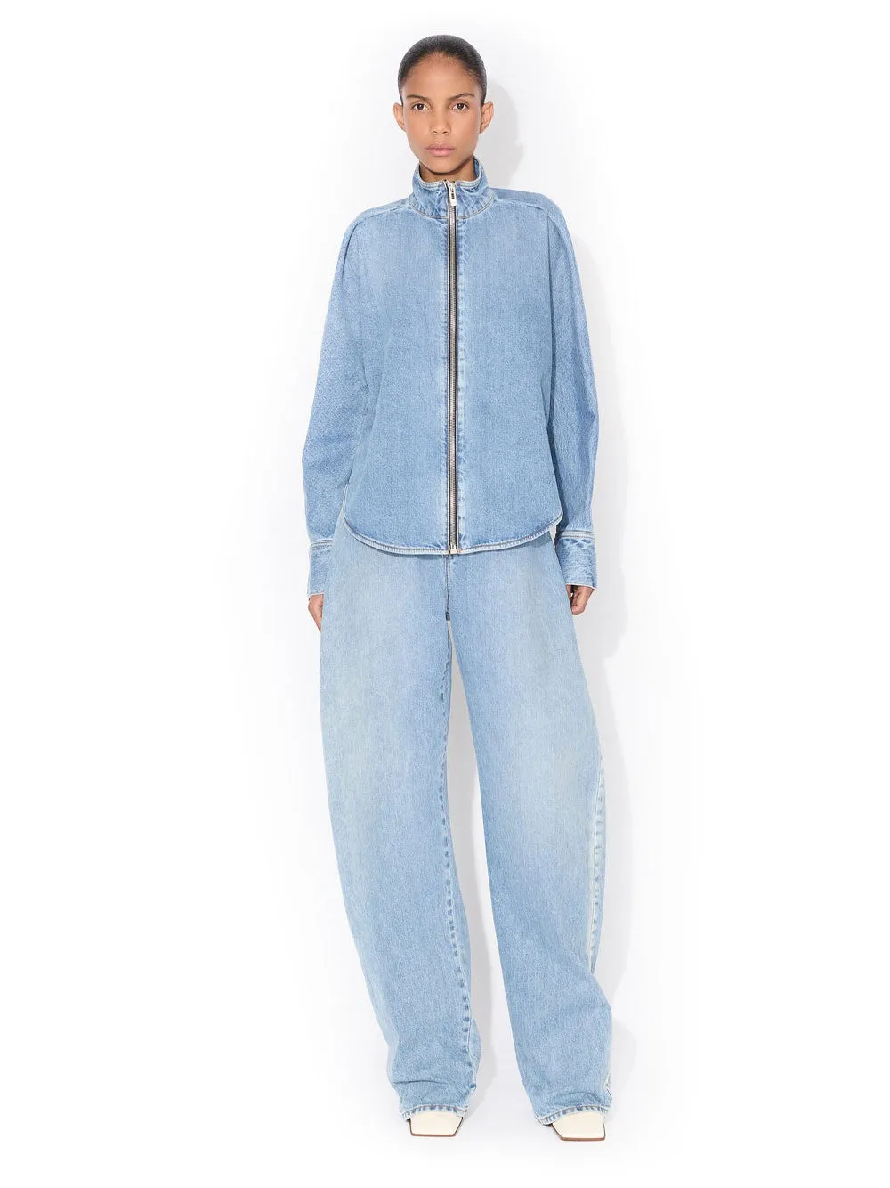 Faded Blue Denim Shirt With Zip sold by Wanan Luxury product image thumbnail 2