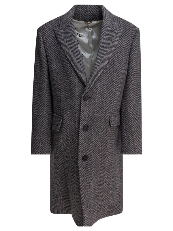 Single-Breasted Herringbone Coat Jackets And Coats Grey made by Golden Goose