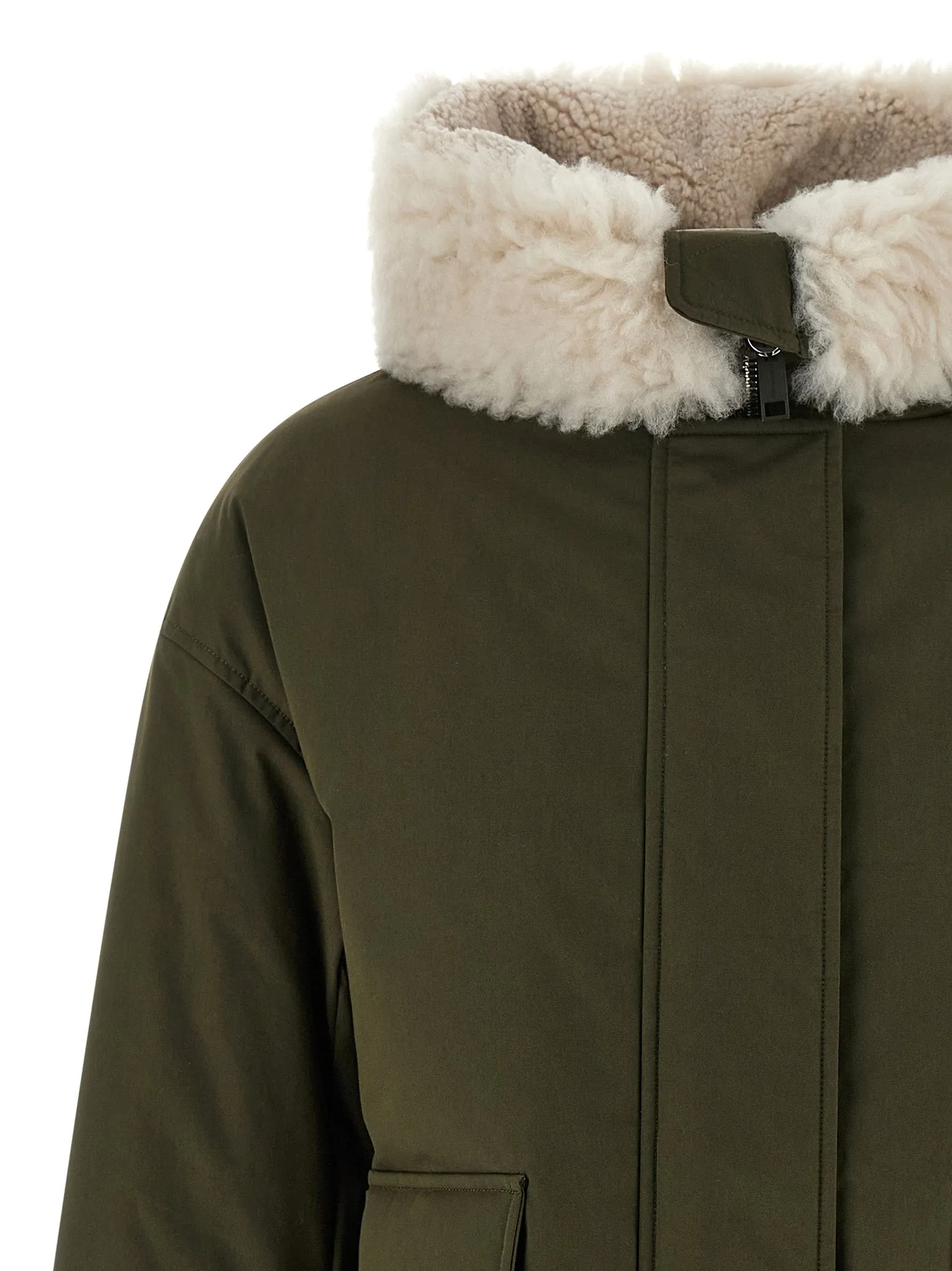 Merino Shearling Hooded Parka Puffer Jackets Green sold by Wanan Luxury product image thumbnail 3