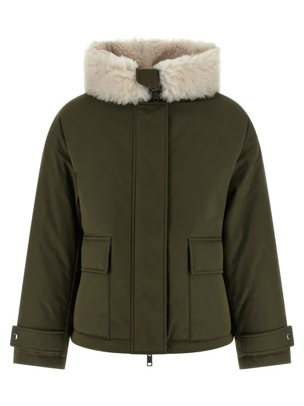 Merino Shearling Hooded Parka Puffer Jackets Green sold by Wanan Luxury