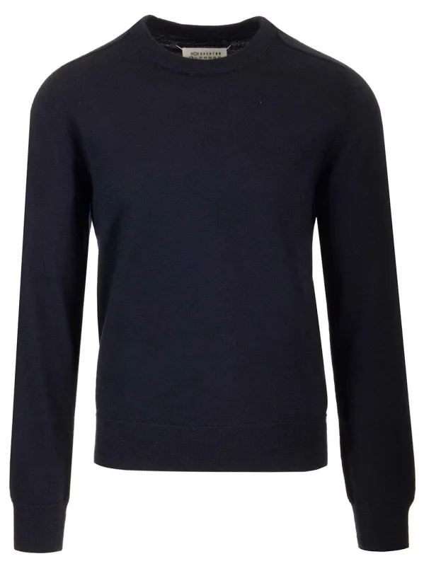 Sweater With Suede Patches Knitwear Blue made by Maison Margiela