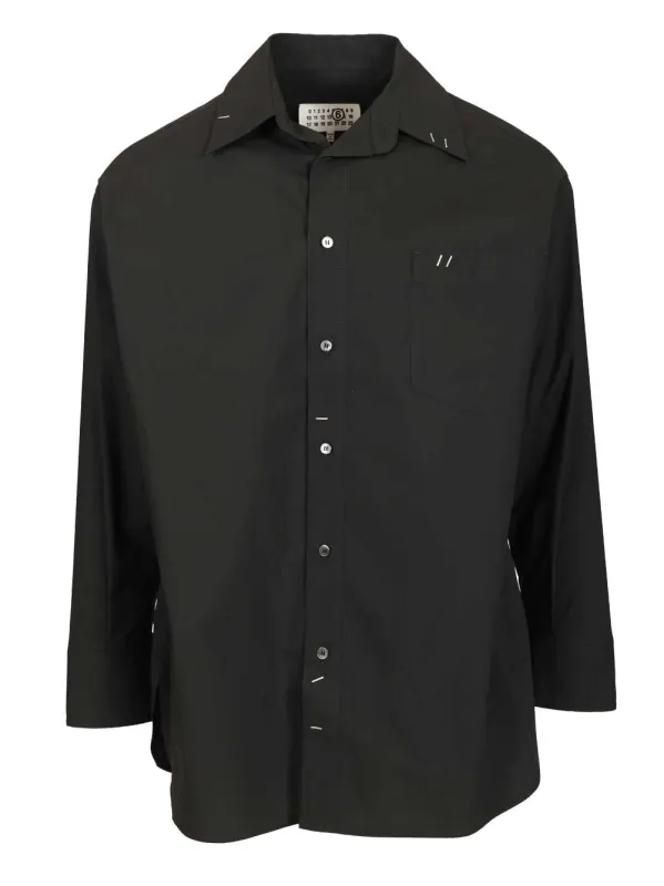 Long-Sleeved Cotton Shirt Shirts Black sold by Wanan Luxury