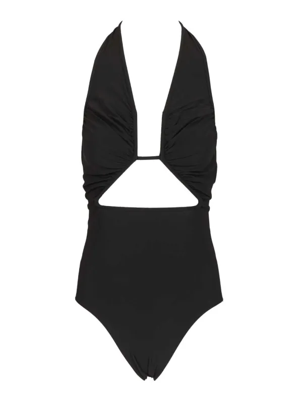 Halter Prong One-Piece Swimsuit Swimwear Black sold by Wanan Luxury