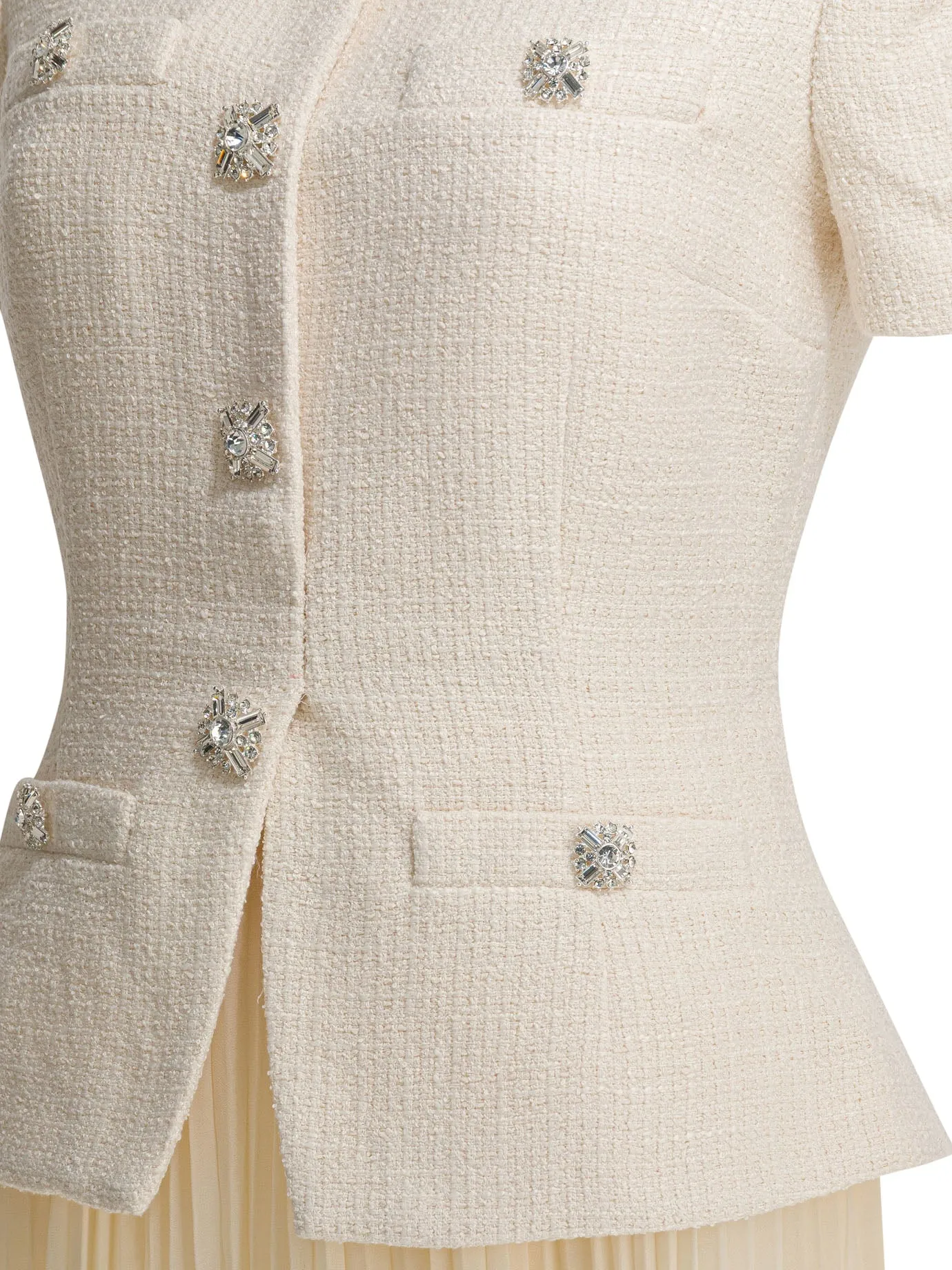 Boucle Midi Dress With Pleated Skirt Dresses White sold by Wanan Luxury product image thumbnail 4