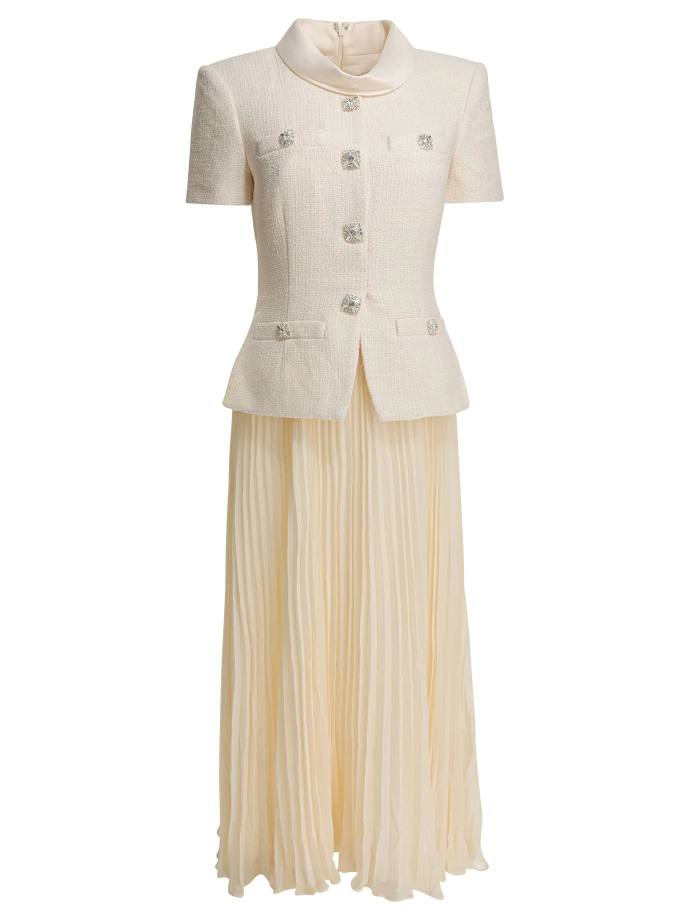 Boucle Midi Dress With Pleated Skirt Dresses White sold by Wanan Luxury