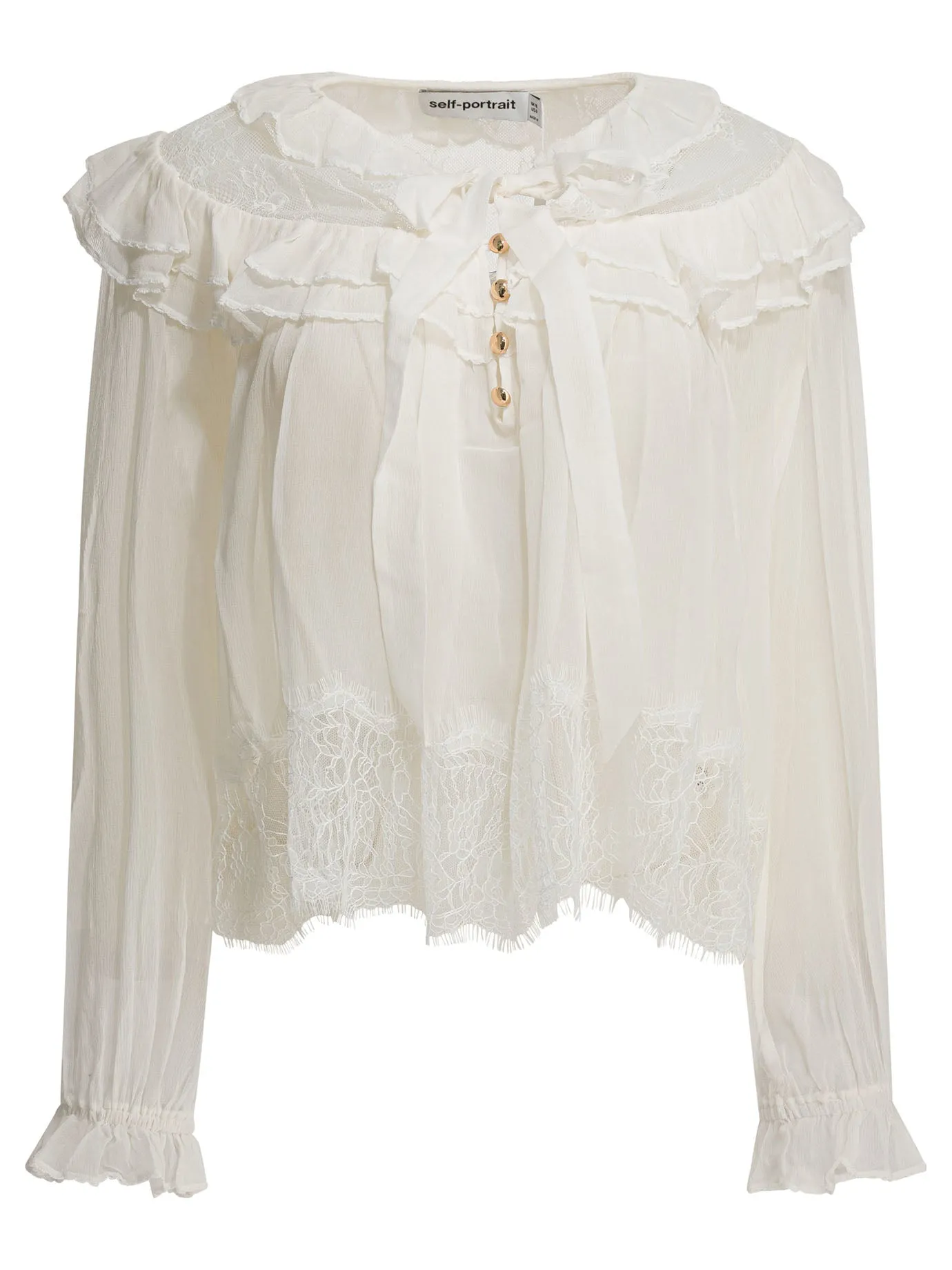 Georgette Lace Blouse Shirts White sold by Wanan Luxury