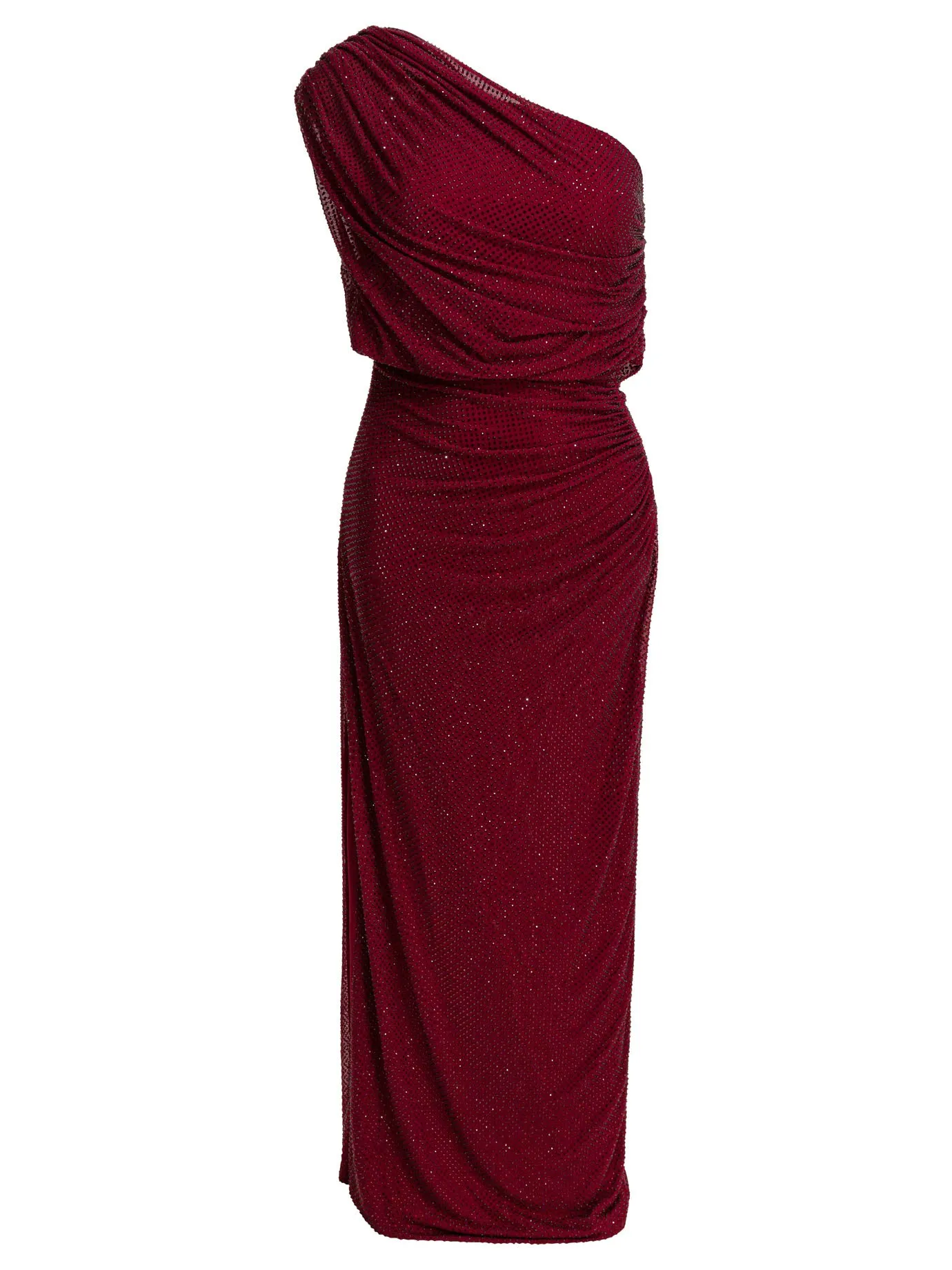 Draped Midi Dress With Rhinestones Dresses Red sold by Wanan Luxury