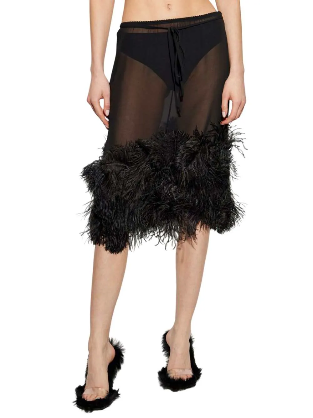 Midi Skirt With Feathers In Black sold by Wanan Luxury product image thumbnail 3