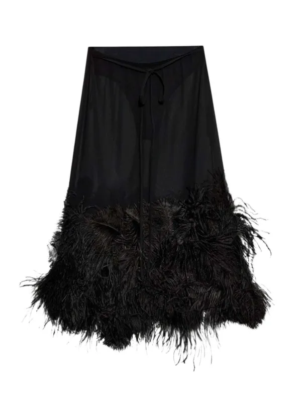 Midi Skirt With Feathers In Black sold by Wanan Luxury