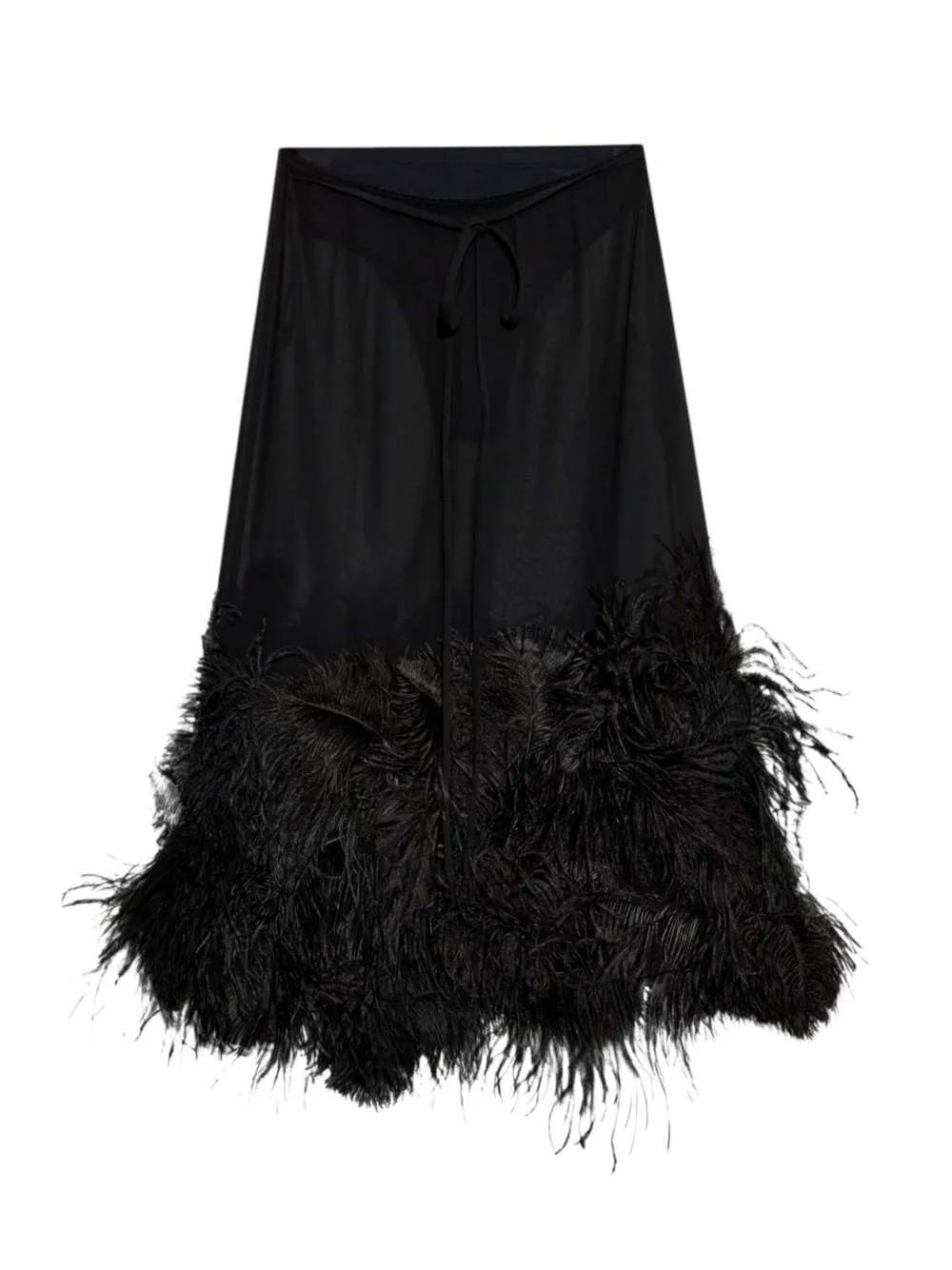 Midi Skirt With Feathers In Black sold by Wanan Luxury