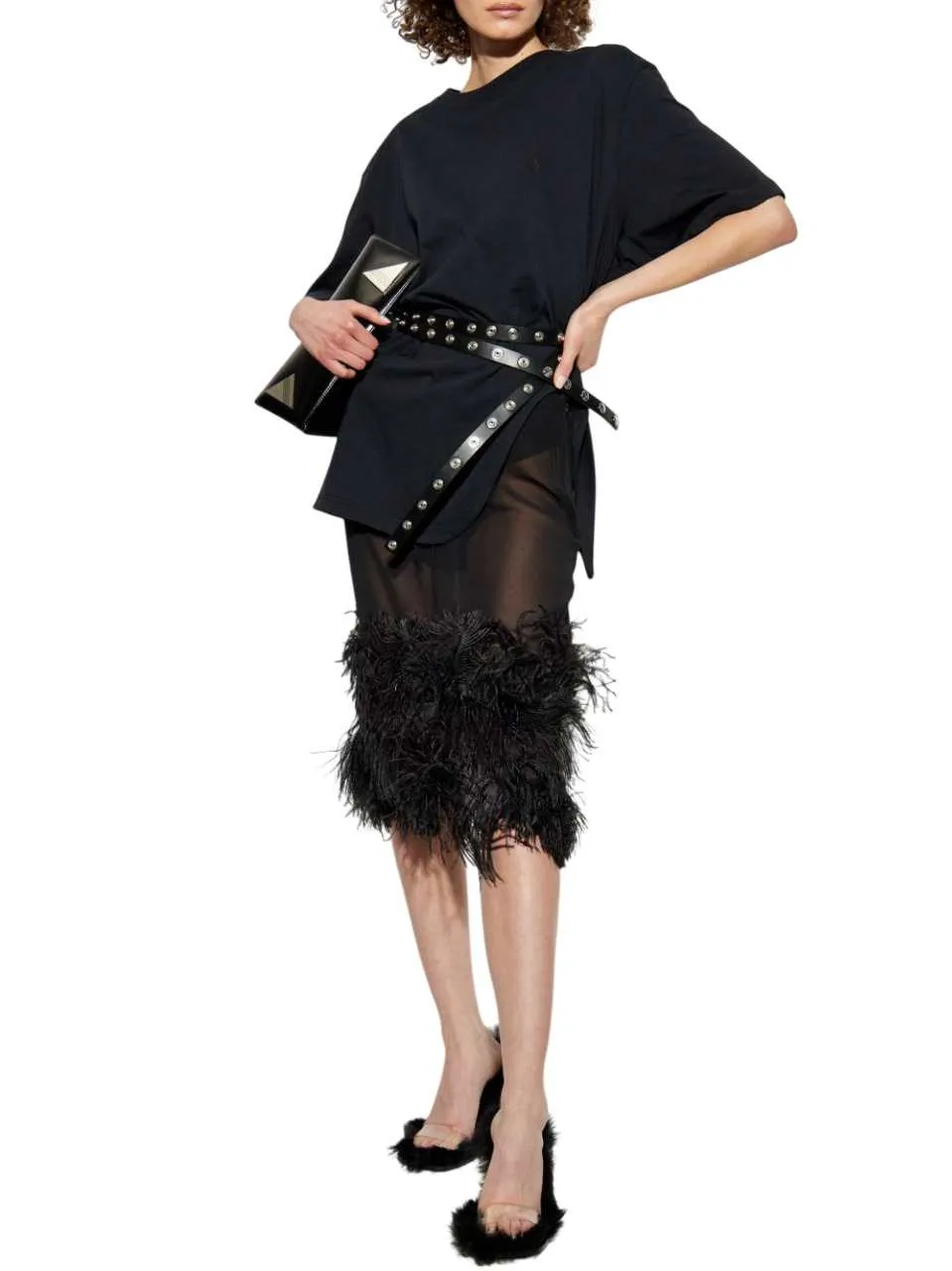 Midi Skirt With Feathers In Black sold by Wanan Luxury product image thumbnail 2