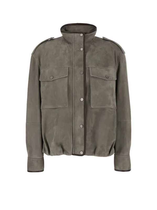 Suede Jacket With Leather Profiles made by Brunello Cucinelli