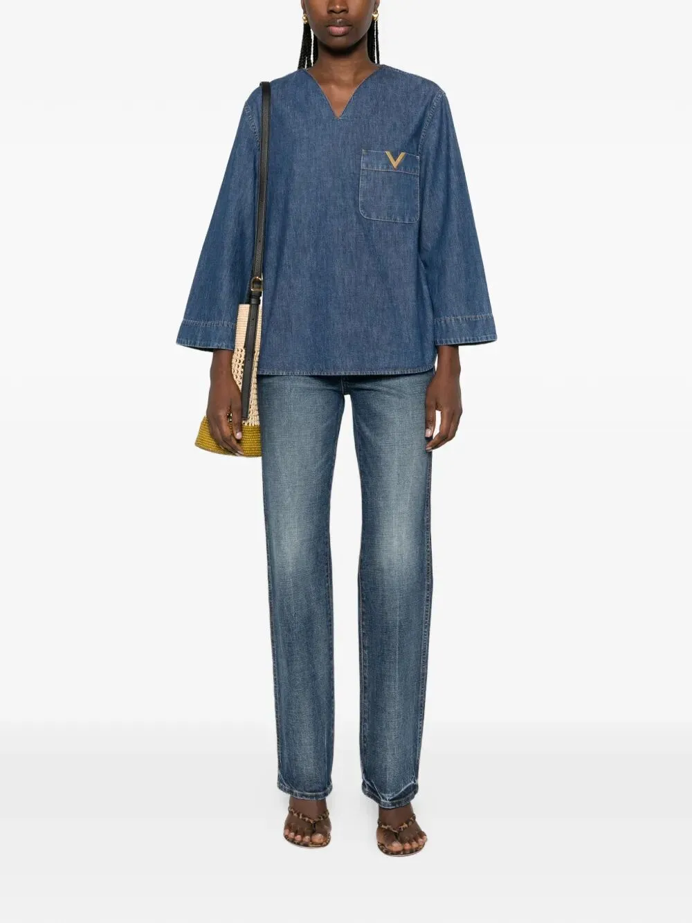 V-Neck Denim Shirt With Logo sold by Wanan Luxury product image thumbnail 2