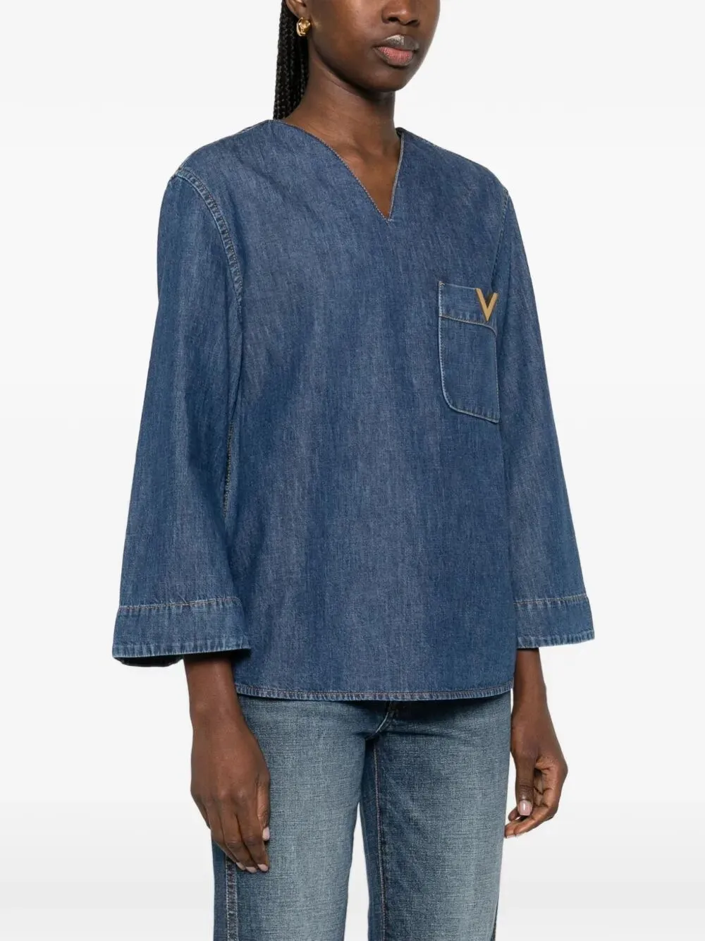 V-Neck Denim Shirt With Logo sold by Wanan Luxury product image thumbnail 4