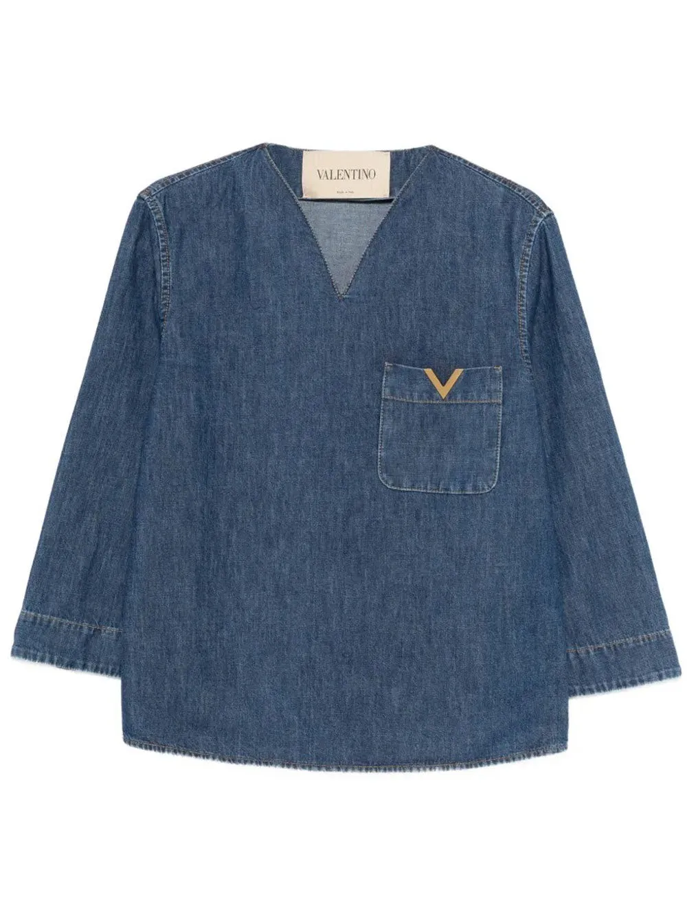 V-Neck Denim Shirt With Logo sold by Wanan Luxury