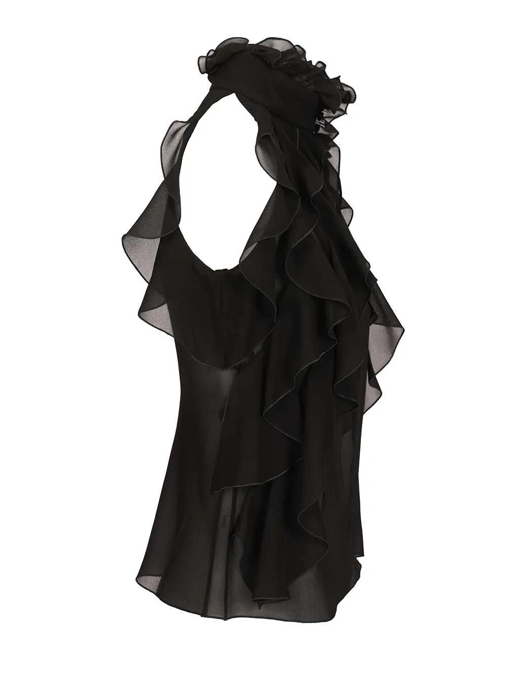 Cut-Out Top In Silk Georgette With Ruffles Tops Black sold by Wanan Luxury product image thumbnail 3