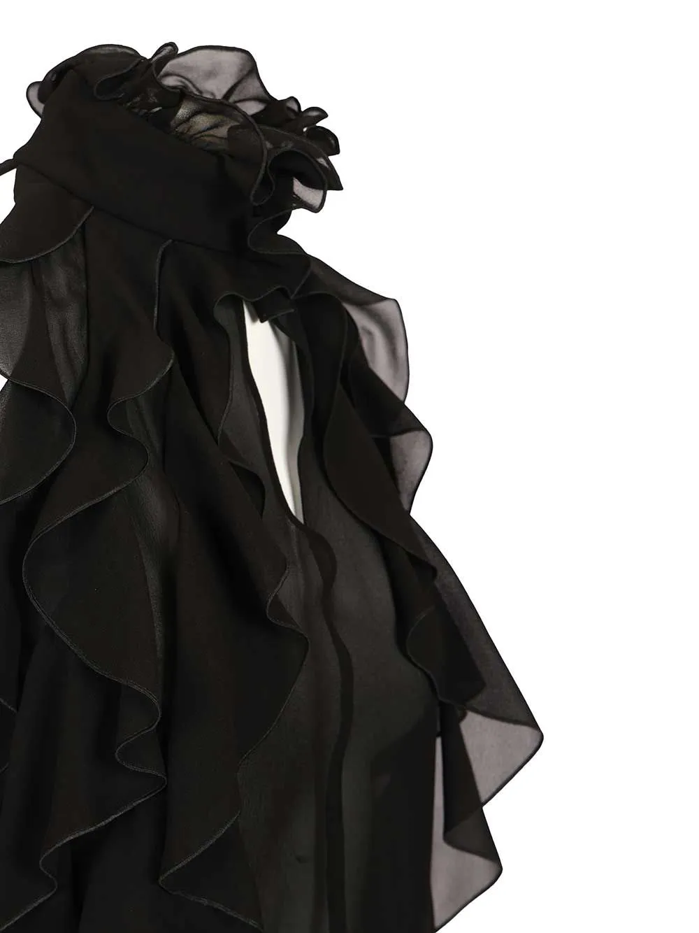 Cut-Out Top In Silk Georgette With Ruffles Tops Black sold by Wanan Luxury product image thumbnail 4