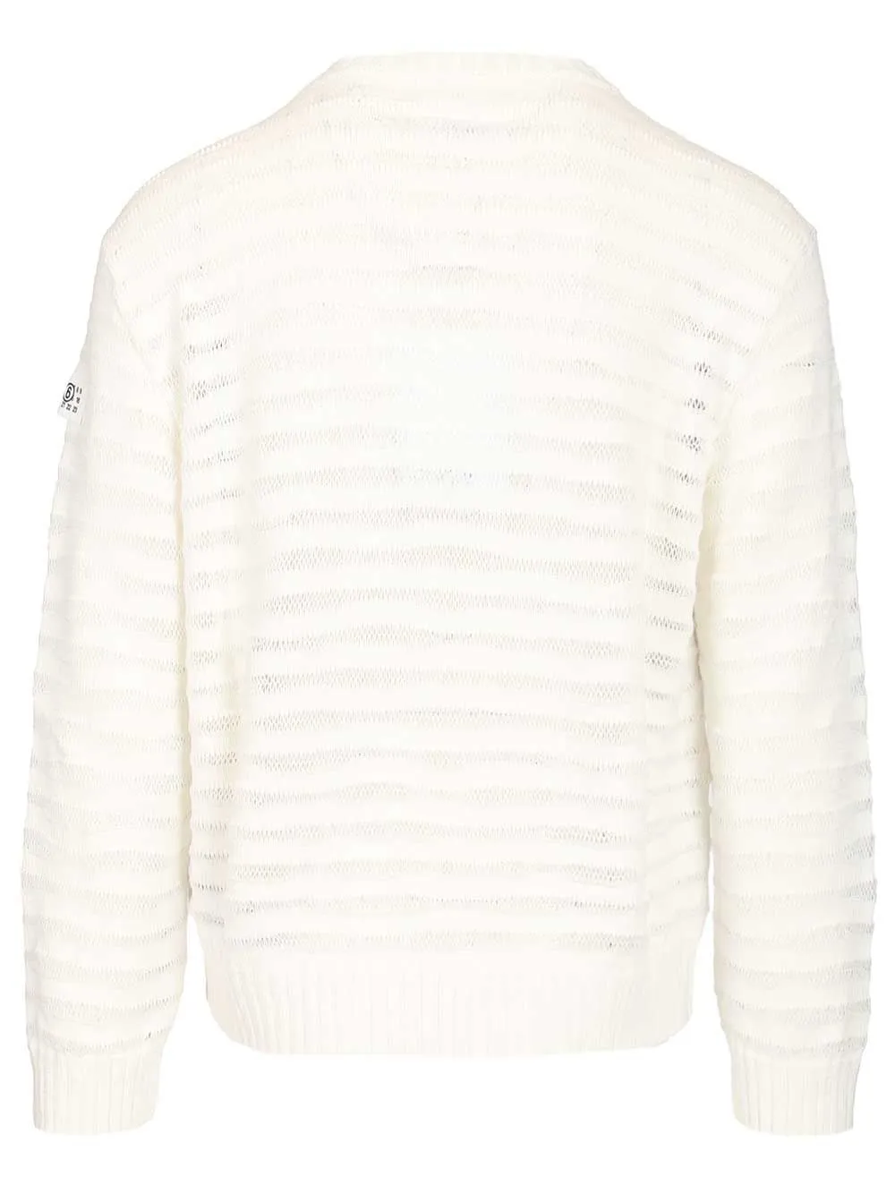 Open Knit Stripe Cotton Crewneck Sweater Sweatshirts White sold by Wanan Luxury product image thumbnail 2