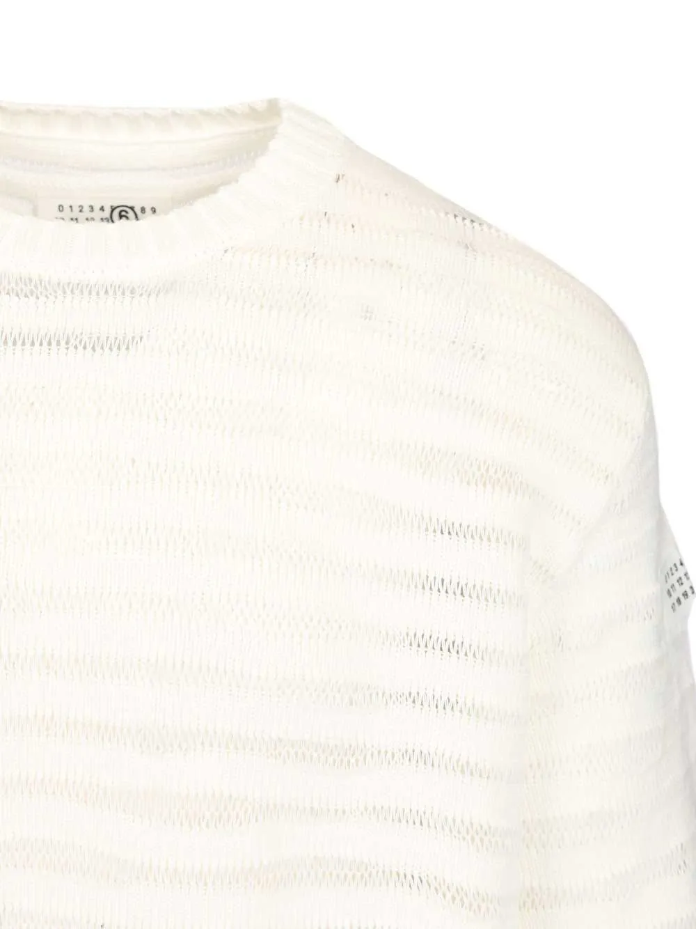 Open Knit Stripe Cotton Crewneck Sweater Sweatshirts White sold by Wanan Luxury product image thumbnail 4