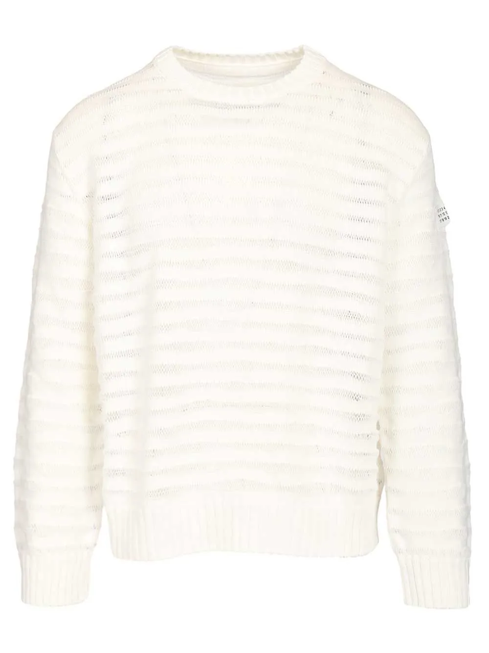 Open Knit Stripe Cotton Crewneck Sweater Sweatshirts White sold by Wanan Luxury