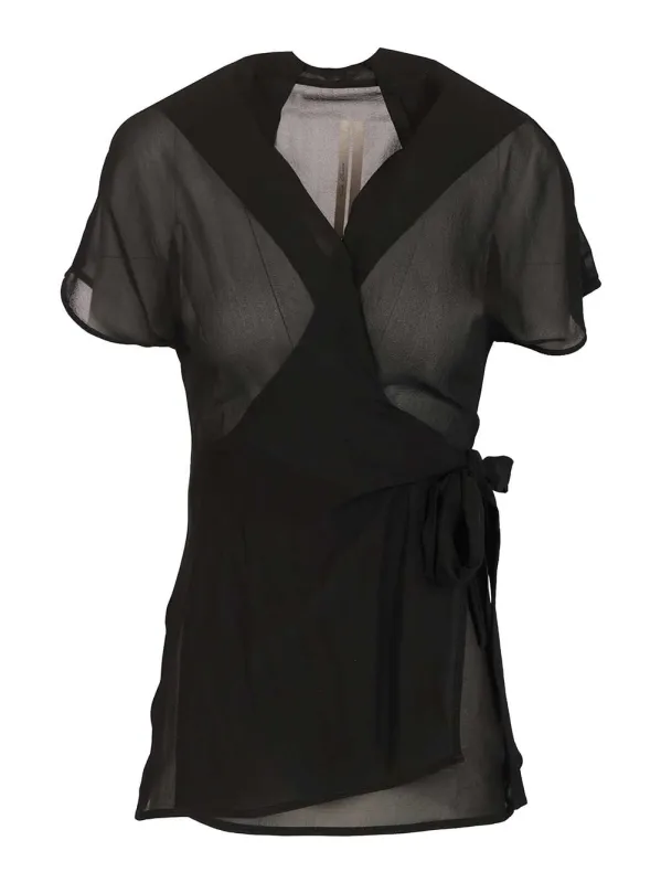 Laura Silk Wrap Top Tops Black sold by Wanan Luxury