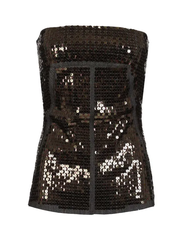 Denim Bustier Top With Sequins Tops Black made by Rick Owens