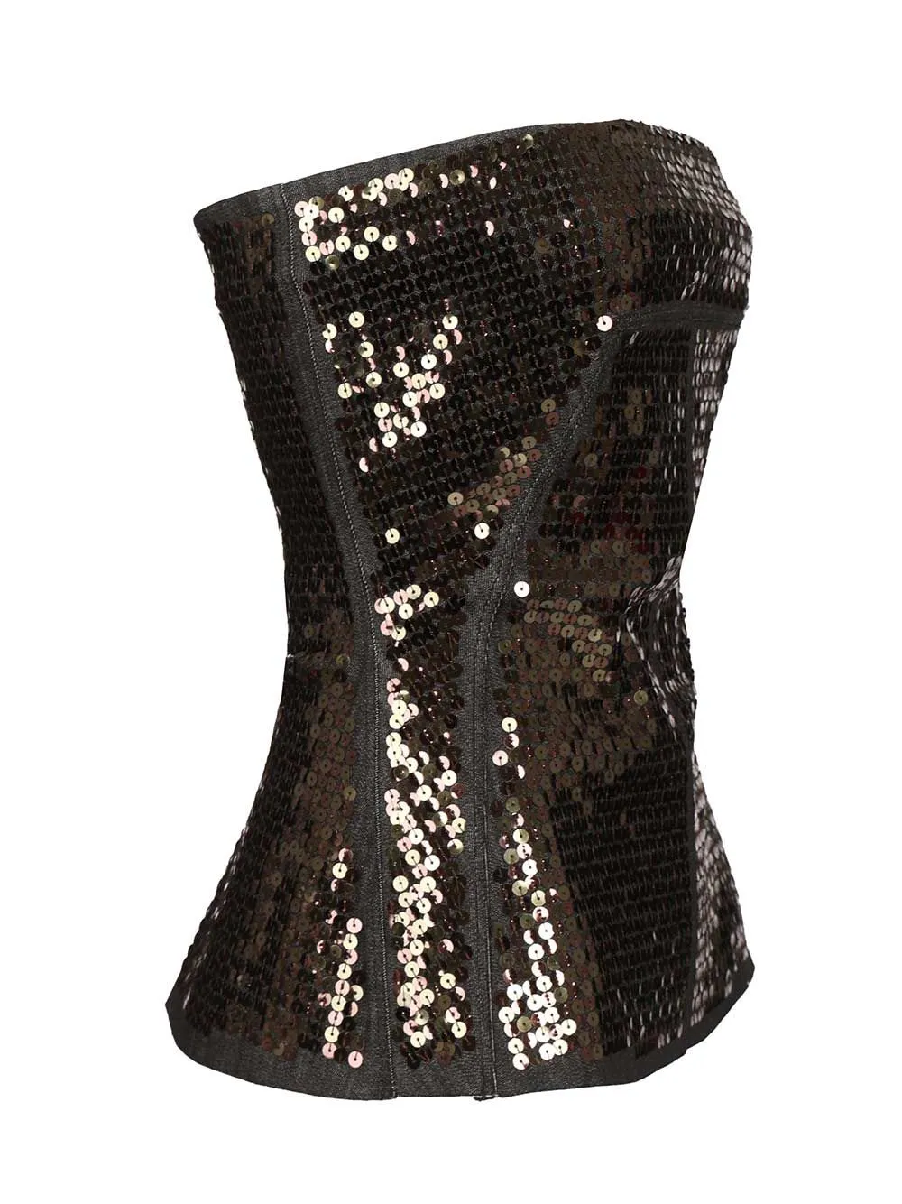 Denim Bustier Top With Sequins Tops Black sold by Wanan Luxury product image thumbnail 3