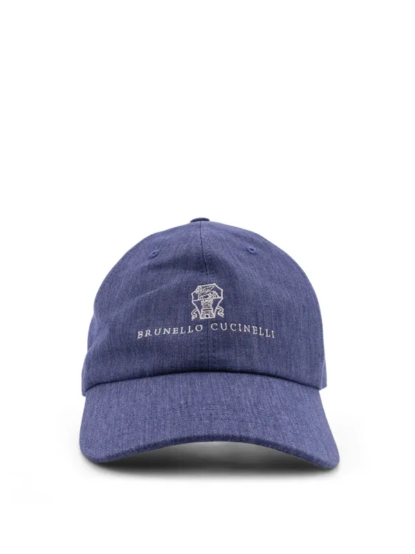 Denim Hat With Embroidered Logo On The Front made by Brunello Cucinelli