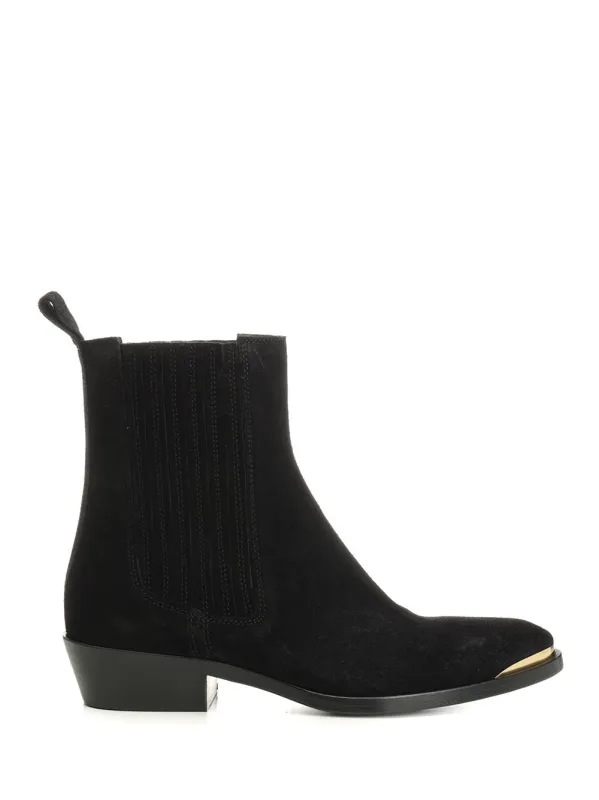 Suede Metal Tip Ankle Boots Black sold by Wanan Luxury