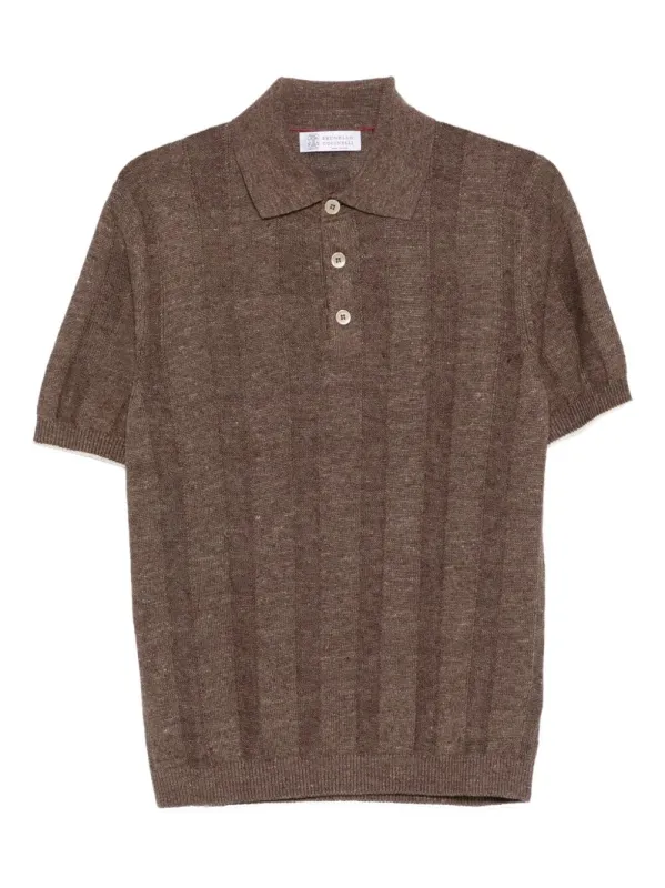 Linen Blend Ribbed Polo Shirt made by Brunello Cucinelli