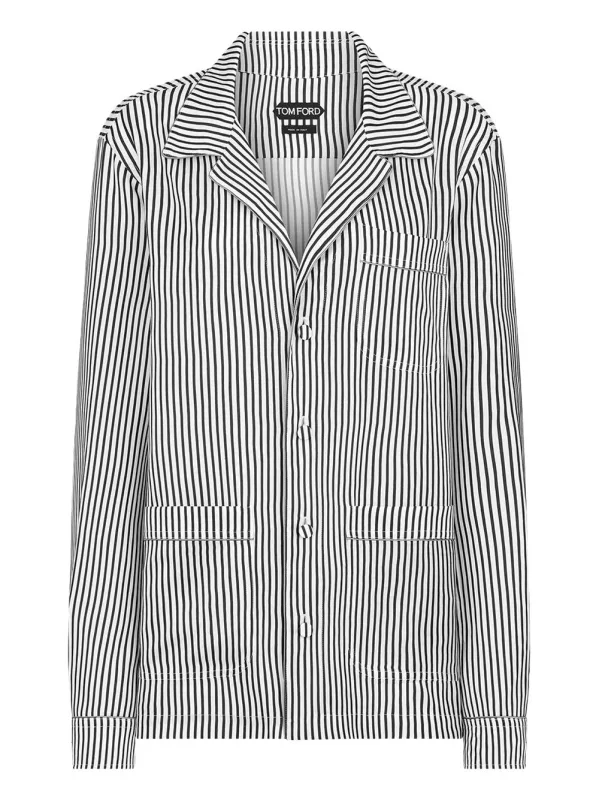Striped Silk Pj Shirt With Piping And Tonal Tf Embroidered Logo sold by Wanan Luxury