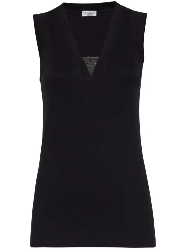 Stretch Cotton Jersey Tank Top With Precious Faux-Layering sold by Wanan Luxury