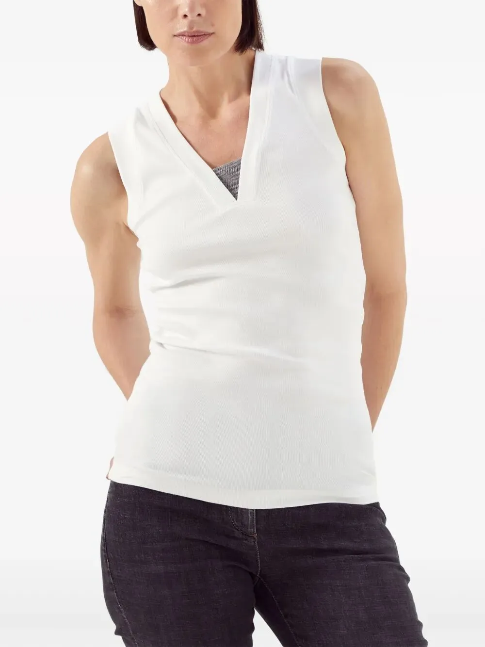Stretch Cotton Jersey Tank Top With Precious Faux-Layering sold by Wanan Luxury product image thumbnail 2