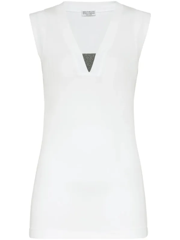 Stretch Cotton Jersey Tank Top With Precious Faux-Layering sold by Wanan Luxury