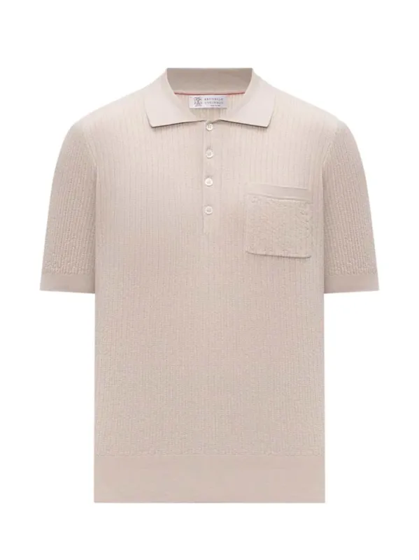 Beige Polo Shirt With Woven Pattern sold by Wanan Luxury