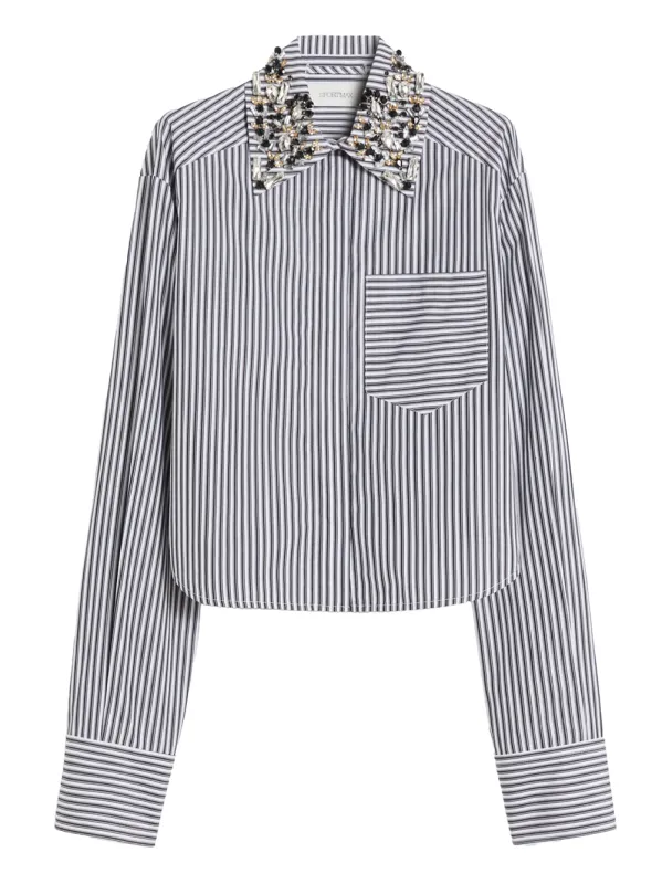 Striped Poplin Crop Shirt sold by Wanan Luxury