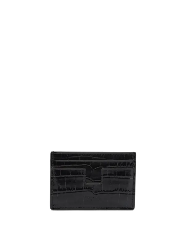 Crocodile Effect Card Holder Wallets & Card Holders Brown made by Tom Ford