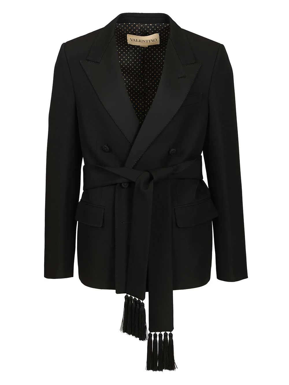 Virgin Wool Blazer With Belt Jackets Black sold by Wanan Luxury