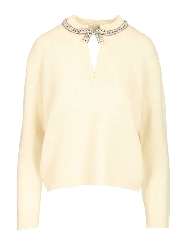 Virgin Wool Sweater With Embroidery Knitwear White sold by Wanan Luxury