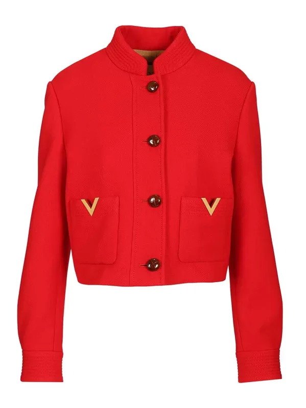 Peacoat In Drill Double With V Gold Blazers Red made by Wanan Luxury