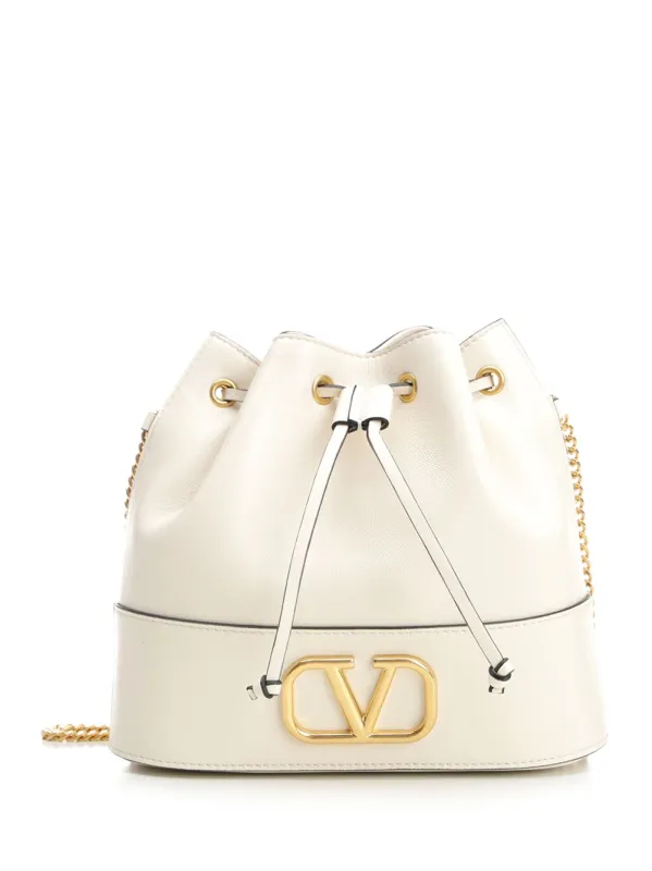 Mini Drawstring | Vlogo Signature | Nappa/Antique Brass Logo Small Leather Goods White sold by Wanan Luxury