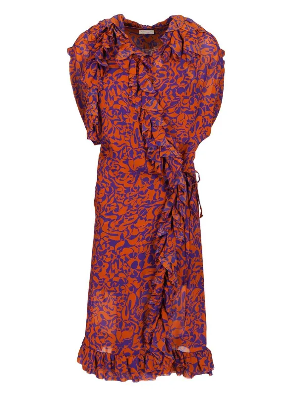 Printed Dress With Ruffles Dresses Orange sold by Wanan Luxury