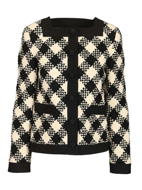 Damier Checked Bouclé Tweed Jacket Knitwear Multicolor sold by Wanan Luxury