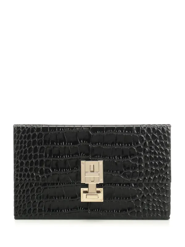 Clutch In Shiny Crocodile-Effect Leather Handbags Black sold by Wanan Luxury